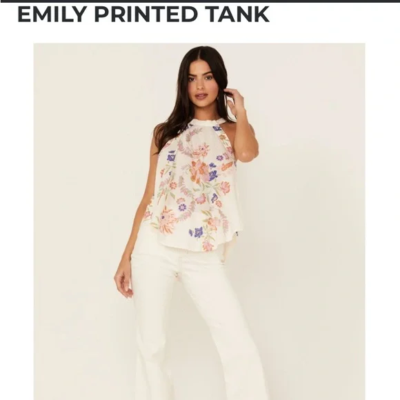 NWT $78 Free People Emily Printed Tank Multi Floral Halter Top Tunic Blouse XS - Picture 3 of 5